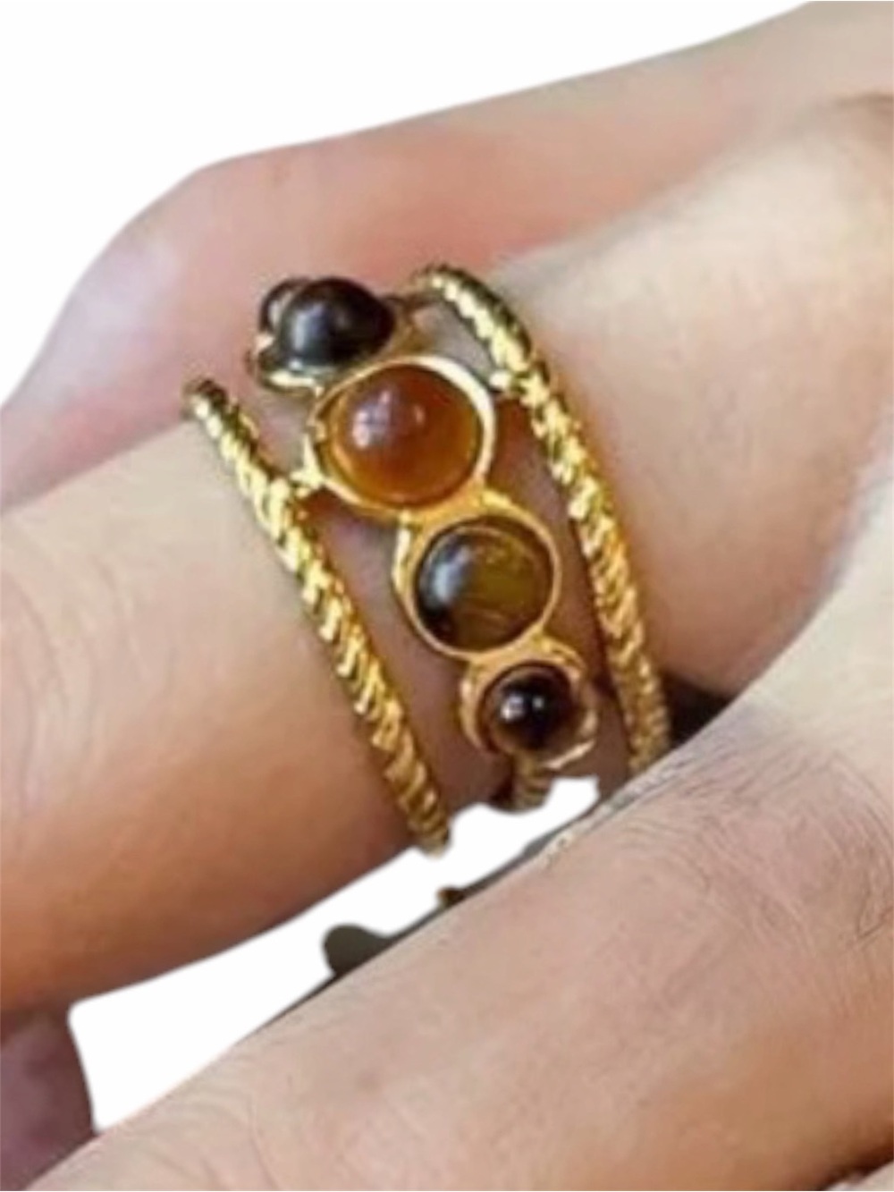 Tiger Eye Oval Stone Adjustable Ring NWT 18KT Gold Plated